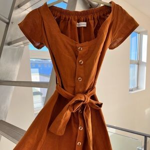 Burnt orange linen mini dress